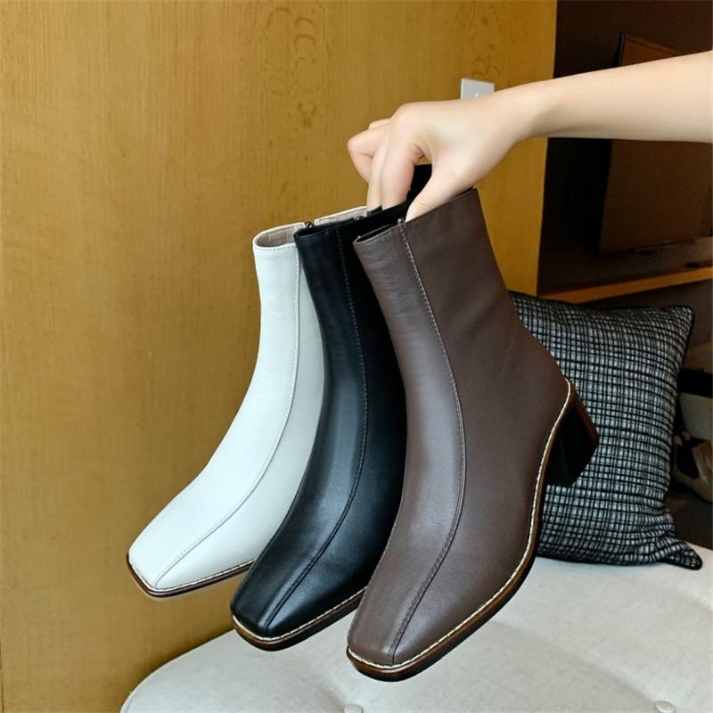 Fashion New Autumn Winter Split Leather Women Boots Fashion Chelsea Boots for Women Square Toe Short Boots High Heels Botines Mujer