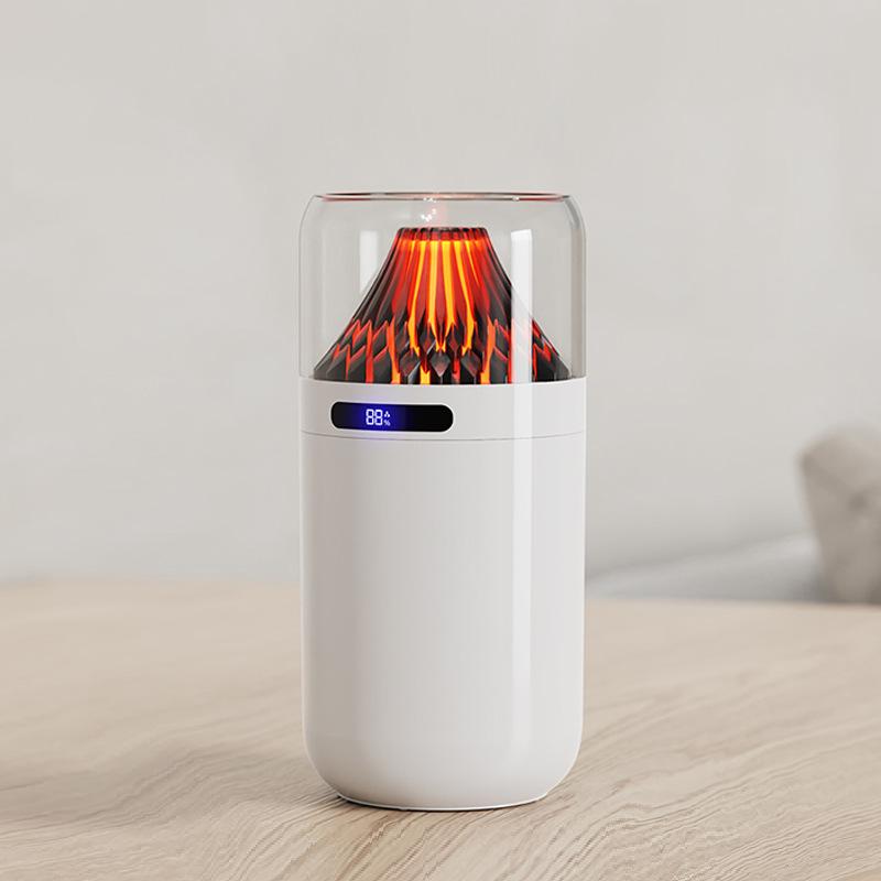 Portable Volcano Flame Humidifier RGB Night Light USB Rechargeable 360ml Aroma Diffuser for Car Office Home QL-X5 Standard - White