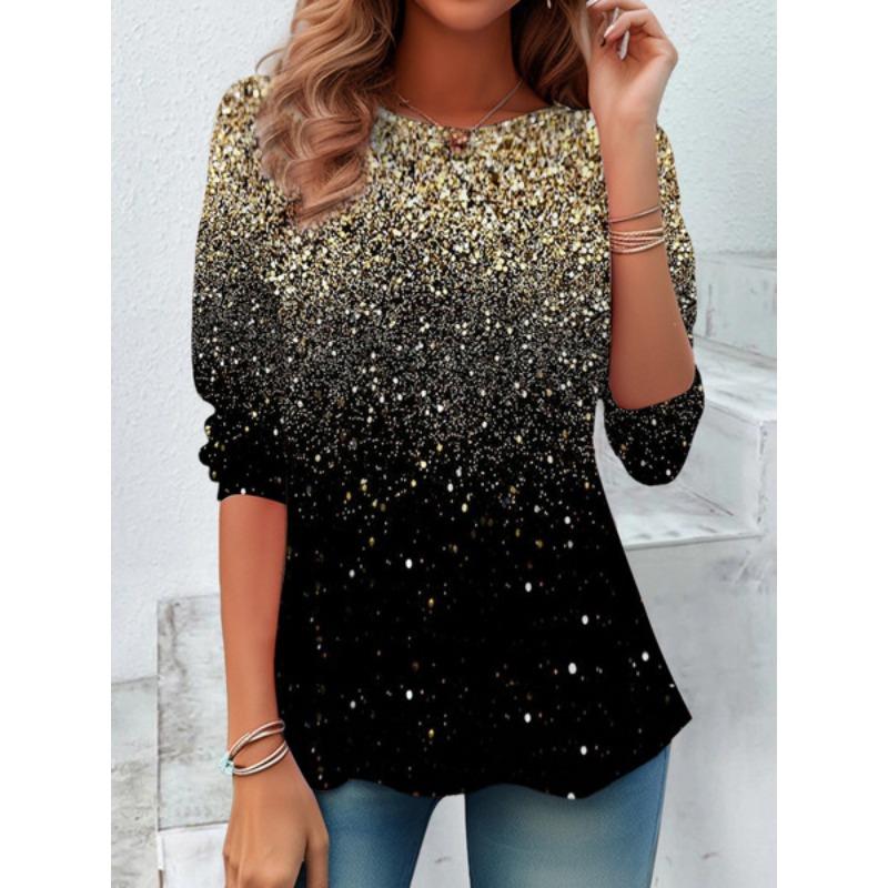 Round Neck 3D Printed Top Colorful Fashionable Casual Long Sleeved Women's T-shirts