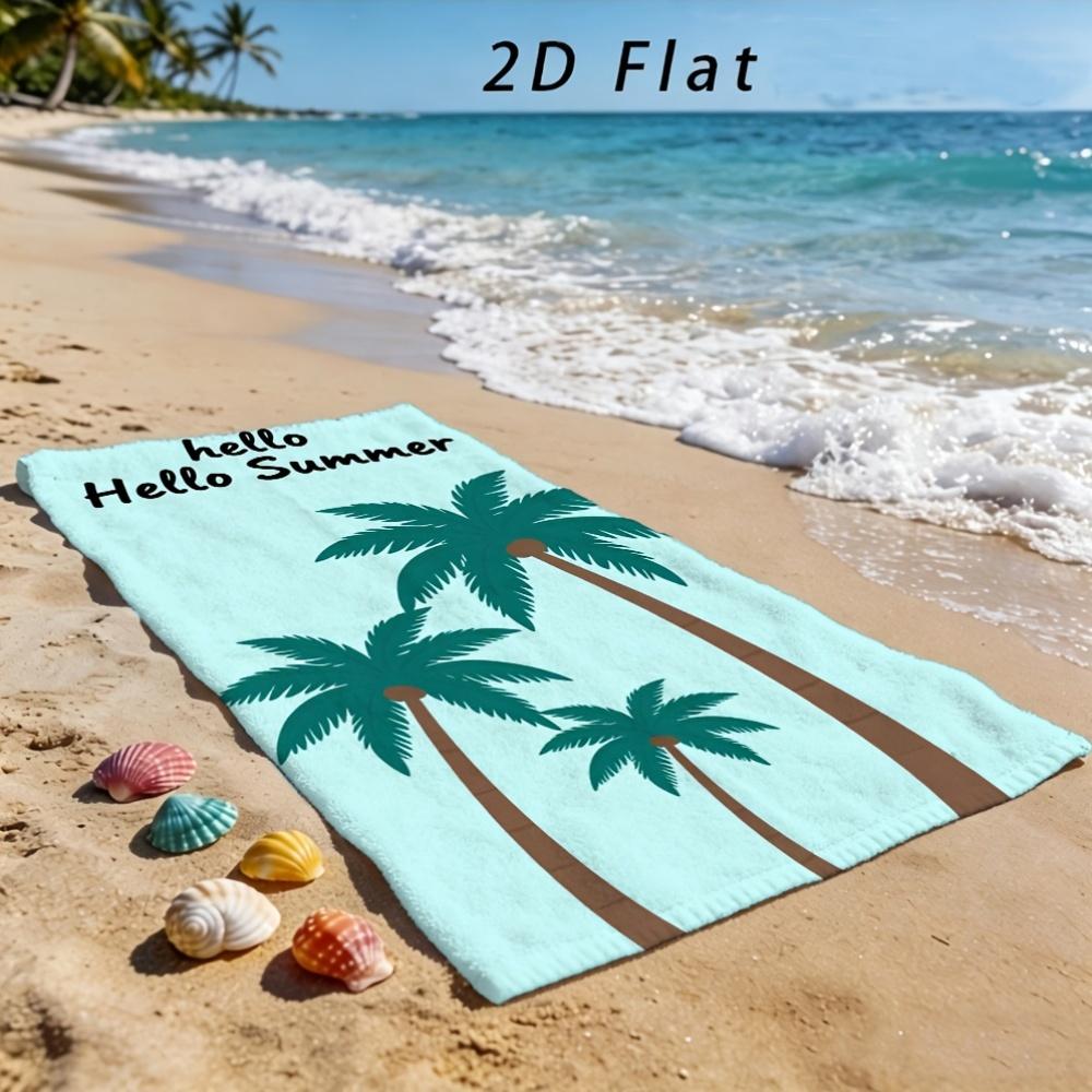Tropical Palm Tree Hello Summer Beach Towel 1Pc Microfiber Waterproof Sandproof 2D Flat Printed Summer Holiday Pool Towel