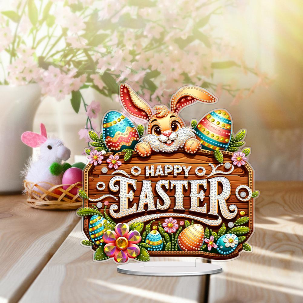 Acrylic Special Shape Easter Egg Bunny Rhinestones Desktop Ornaments 5D DIY Diamond Art Tabletop Decorations for Adults Beginner
