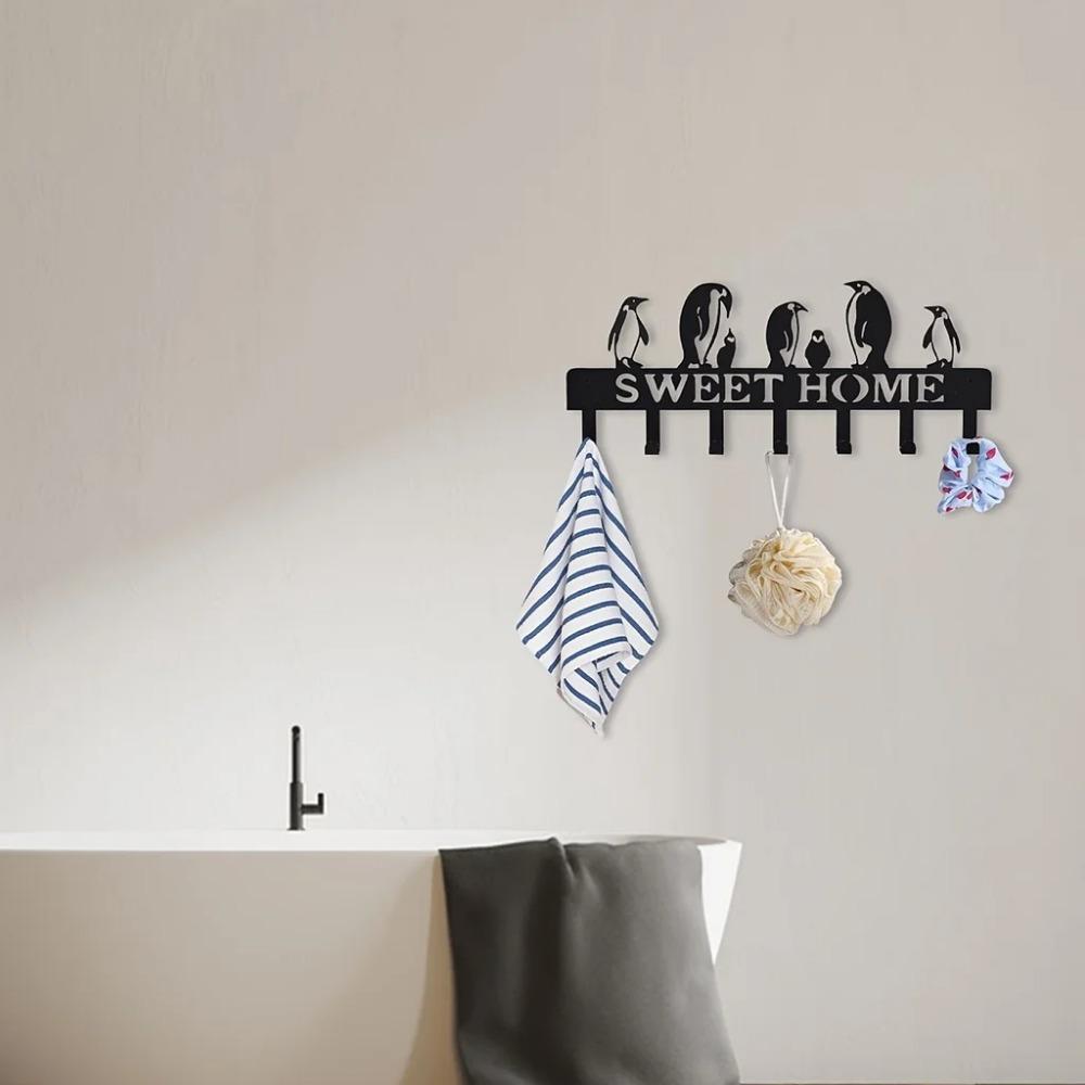 1 Stück Kreativer Pinguin-Haken-Schlüsselanhänger – Wandgarderobe aus schwarzem Eisen für Balkon und Tür. Stilvoller Schlüsselhänger für Zuhause