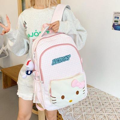2025 Cute KT Cat Backpack: Large Capacity, Stylish Double Shoulder Bag for Middle & High School Students