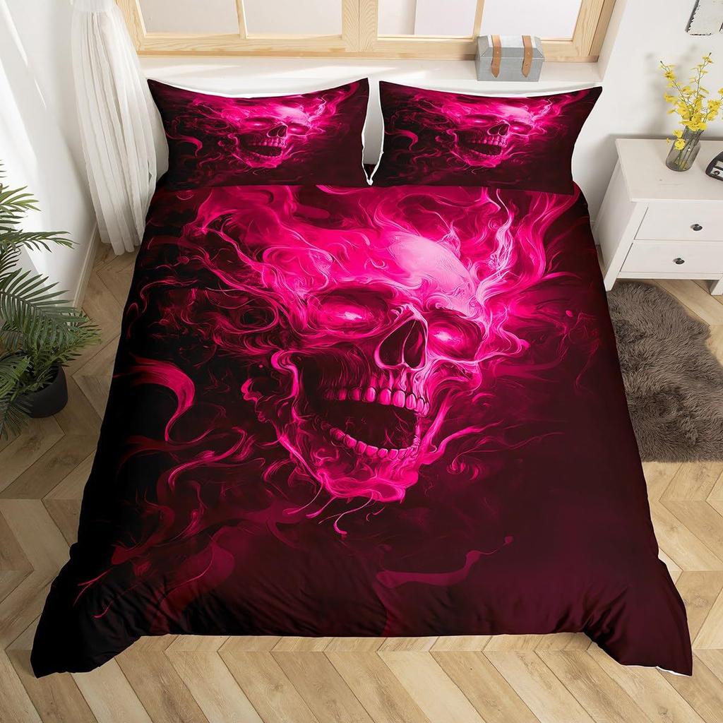 Gothic Skeleton Duvet Cover Set Pillowcase Skull Smoking Bedding Set,Soft Comfortable Duvet Cover For Bedroom