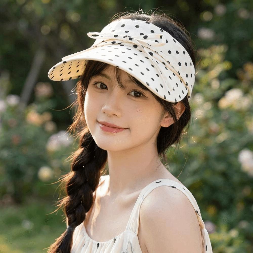 Bow Decor Sun Hat Polka Dot Duckbill Cap Sweet Visor Hat  Outdoor Travel Beach