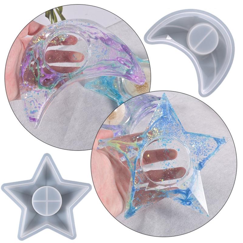 Star Moon-shaped Mold Resin Casting Candle Holder Silicone Mold Suitable for Epoxy Diy Candle Holder Family Table Decor