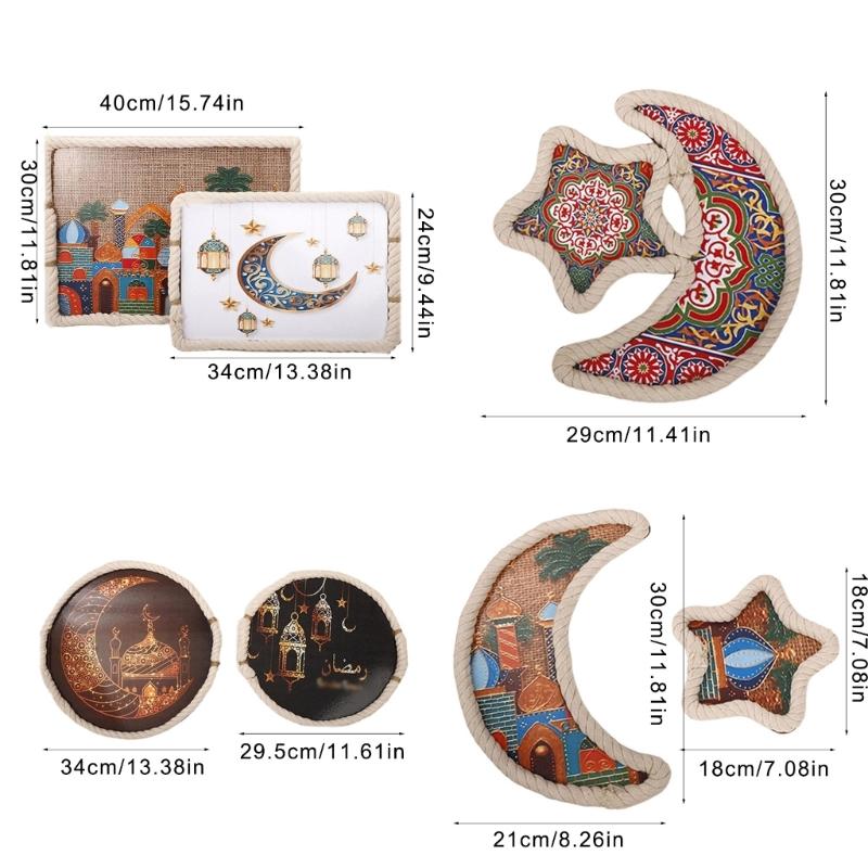Delicate Ramadans Wood Cotton Rope Woven Trays Eid Mubarak DIY Serving Tray for Breakfast and Dessert Home Party Decors