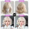 12 Inch Water Curly Wave Short Bangs Wigs Blonde Fiber Synthetic Wigs Heat-resistant Natural Party or Selfie For Women Korean Fashion