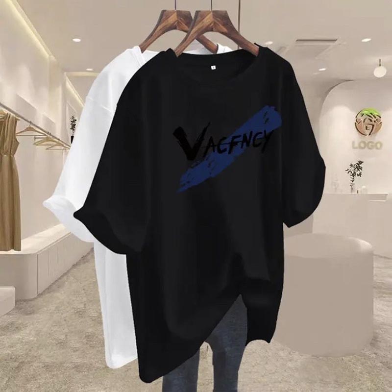 Women's Clothing Chic Hand-Painted Letter Print T-shirt Summer New Casual Loose 100 Cotton Short Sleeve T-shirt Lady Y2k Pullove