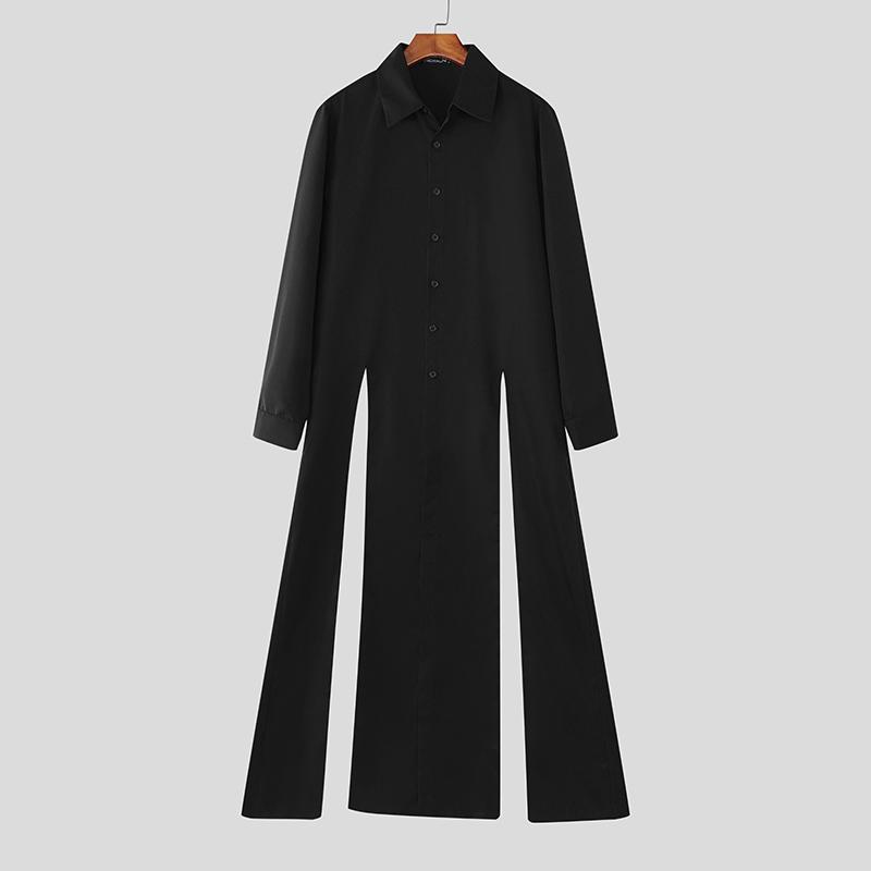 

INCERUN Мужские рубашки с лацканами, асимметричным низом и кисточками, с длинными рукавами L