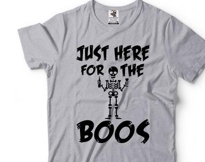 Funny Halloween Shirt: Just Here For The Boos, Skeleton Graphic Tee