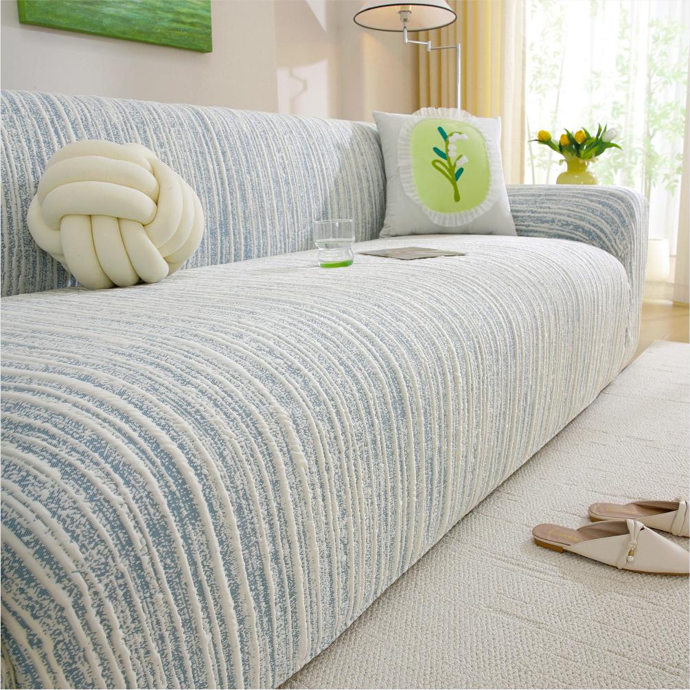

Striped Pattern Sofa Cover Fully Covered with Dust-proof Sofa Protective Cover Machine Washable Highly Elastic Pet Friendly 1-seater sofa（90-140cm) світло-синій колір