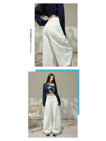 2026 Spring Women's High-Waisted Slimming Cargo Trousers - Loose Wide-Leg Style