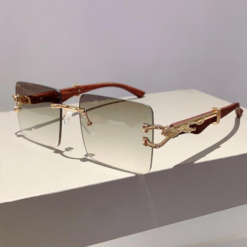 Rimless Square Sunglasses New Gradient Colorful Ocean Lenses Men Eyewear Oversized Vintage Brand Design Women Shades