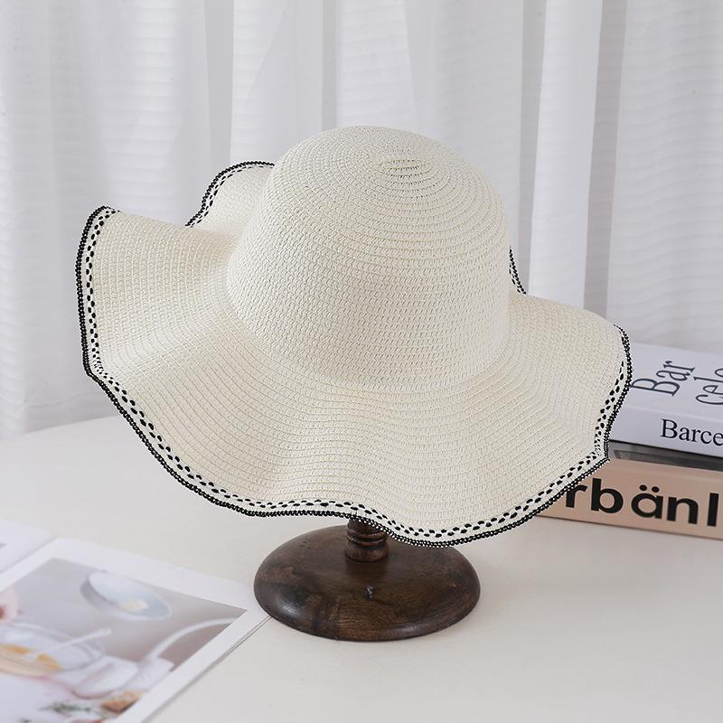 French Big-Brimmed Straw Visor Women'S Summer Sun Protection Sun Hat Seaside Outing Wide-Brimmed Bucket Hat Fashionable And Versatile