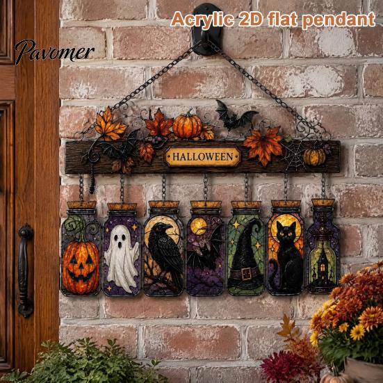 Transparent Three Dimensional Decor Halloween Acrylic Suncatcher, Stained Glass Style Pumpkin Ghost Potion Bottles Window Creative Hanging Gift Ideas