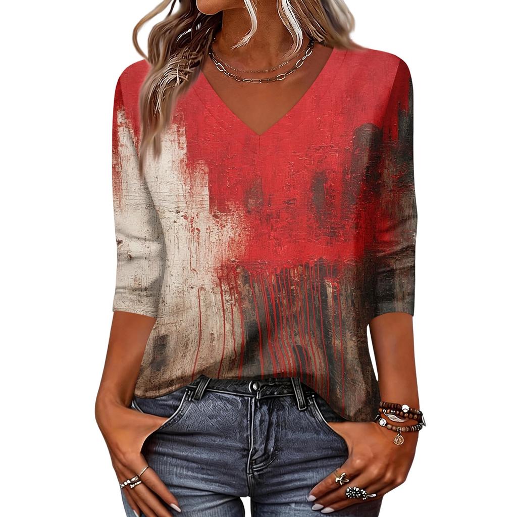 Women's Fashion Casual Halloween Print V-Neck Three-Quarter Sleeve Top