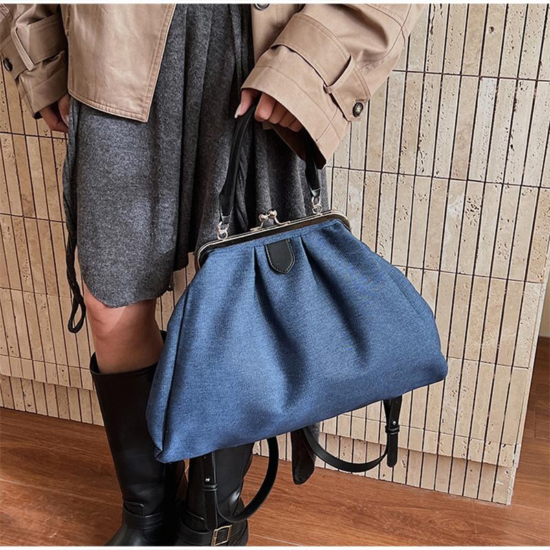 Fashion Pleated Cloud Shoulder Bag, Russian Exquisite Clip Bag Top Handle Bag Designer Handbag Casual Versatile Large Backpack