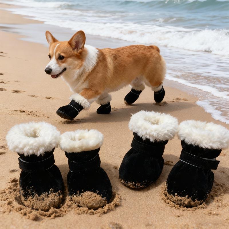 Waterproof Suede Dog Snow Boots Warm Anti Skid Paw Protectors Puppy Cat Winter Shoes for Small Dogs Chihuahua Teddy Booties