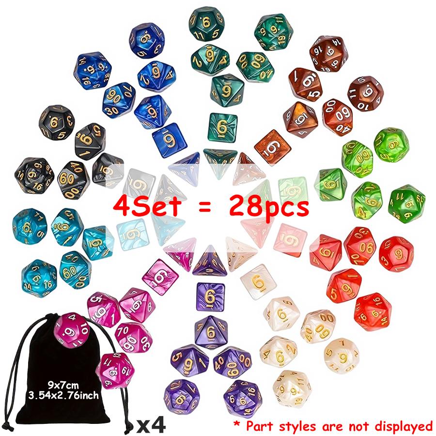 7-28pcs Polyhedral Dice Set with 1-4pcs Black Storage Bag Color Number Polyhedra Dice RPG D&D Role-playing Games Accessories