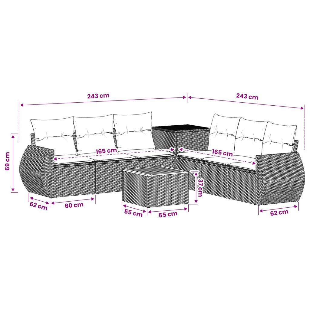 Sofa Set 8 Pieces Beige and Cream White Poly Rattan and Steel
