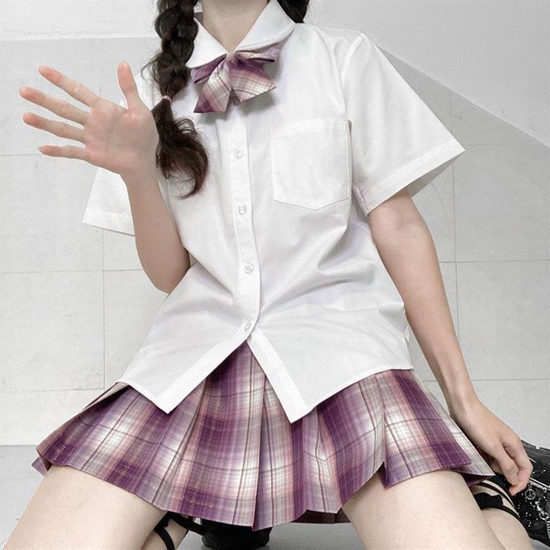 JK Academic Style Cream White Shirt - Autumn Top, Loose Fit, Plus Size, Long or Short Sleeve, Female Student Uniform