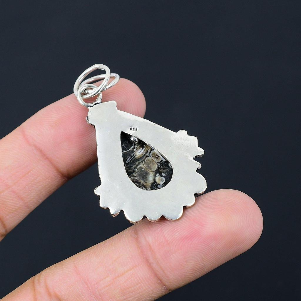Natural Turritella Agate Gemstone Pendant 925 Sterling Silver Jewelry For Girls