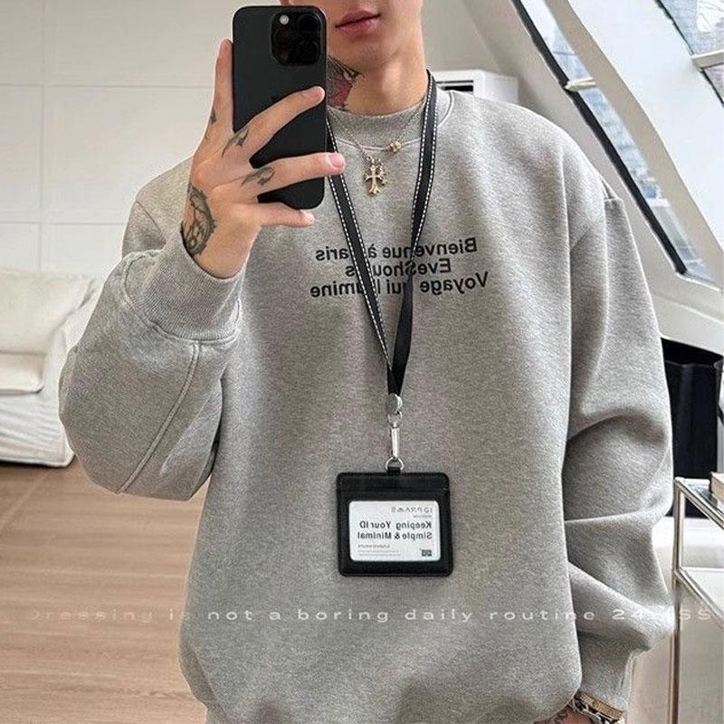 Youthful Vitality Letter Printed Sweatshirts Autumn Winter Fleece Round Neck Men's Clothing American Retro Loose Casual Hoodies