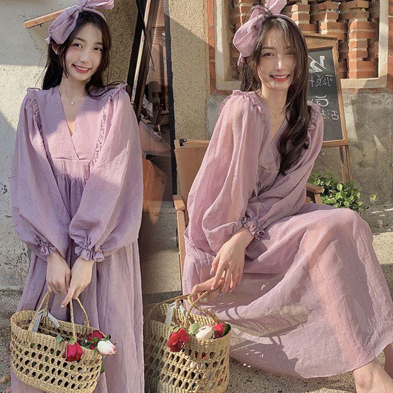 Maternity Spring Dress Fashion Set Baby Doll Dress Spring Autumn High-End Fairy Maternity Dress