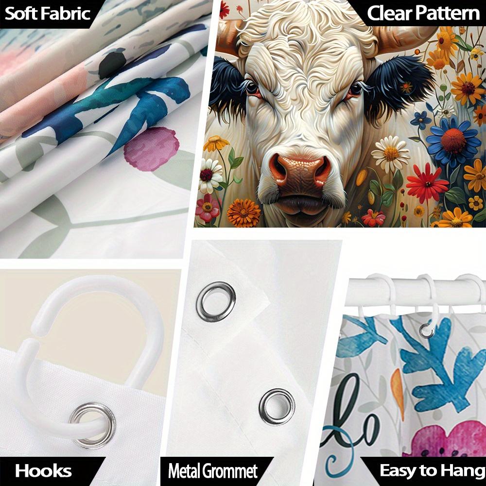 Whimsical Cow & Floral Bath Curtain -Colorful Flowers & Playful Design,Waterproof Home Decor Adds Fun And Charm To Your Bathroom