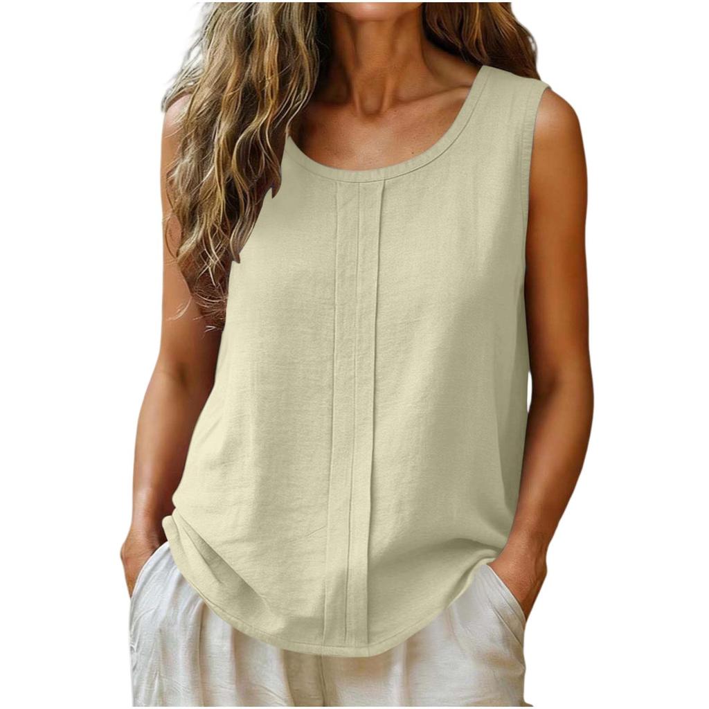 Canottiere Casual da Donna in Cotone e Lino Senza Maniche