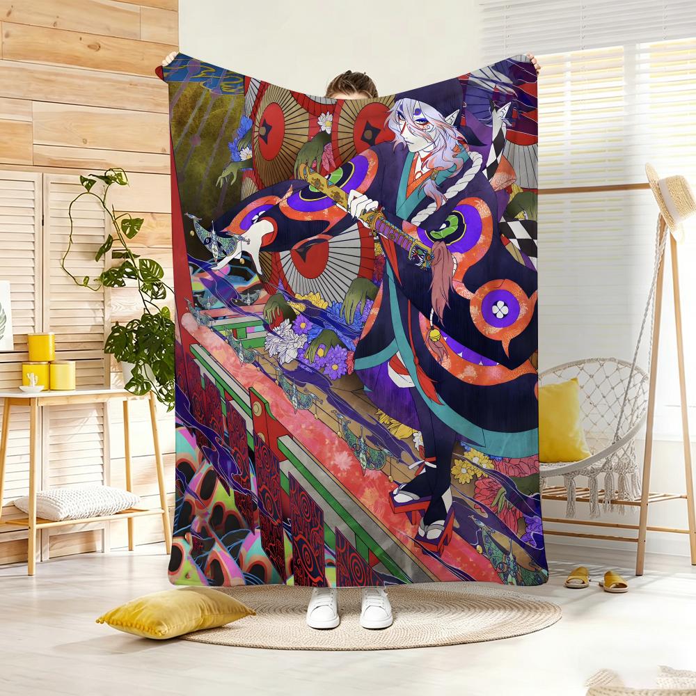 Ukiyo e style Yokai Anime M-Mononokes Throw Lightweight 240g Flannel Blanket Soft Skin-friendly for Summer Cooling