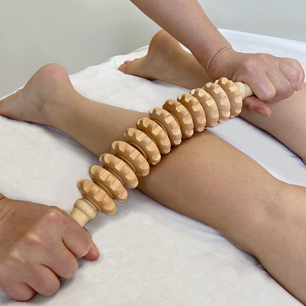 Holz-Faszienmassagegerät Anti-Rutsch-Griff für Arme Beine Oberschenkel Gesäß Rücken Entspannung Glatte Rolle Körperpflege