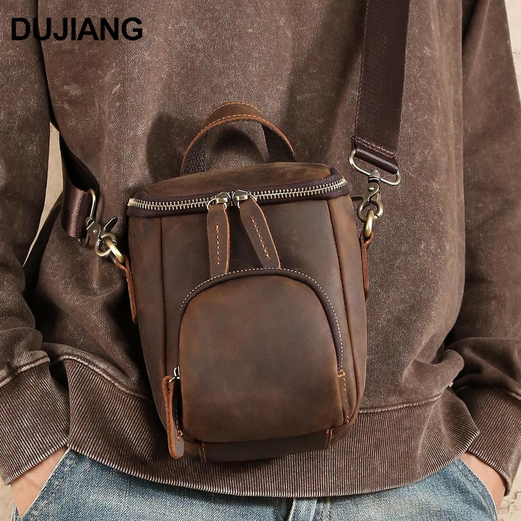 2025 Men's Vintage Leather Crossbody Bucket Bag - Casual Outdoor Shoulder Bag