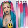 Synthetic Ponytail Extension with Elastic Tie Hair Band 26" Long Straight Colored Braiding Ponytail Ombre Pink Purple Blue
