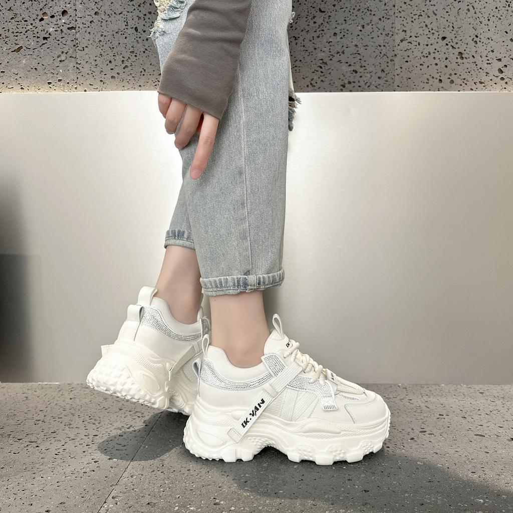 Spring New Rhinestone Platform Dad Shoes Women's Height Increase Small Sports and Leisure Shoes Versatile