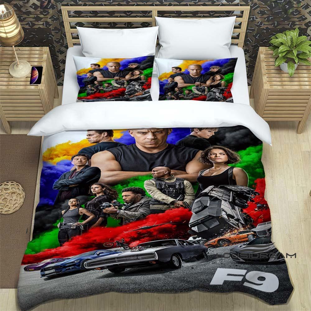 This Printed Bedding Set—featuring Duvet Covers and Pillowcases—is Inspired by the *Fast & Furious* Racing Action Film Franchise