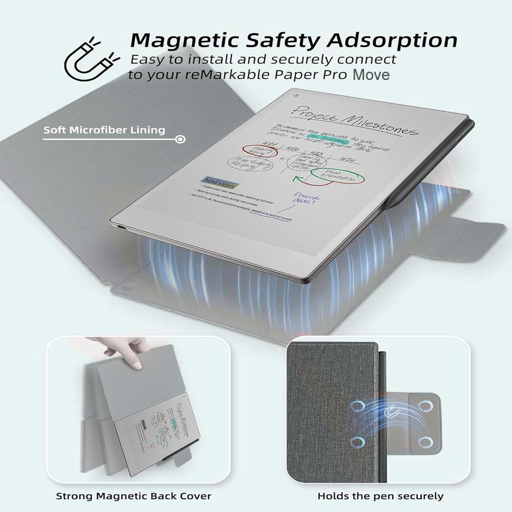 Case for ReMarkable Paper Pro Move 7.3" 2025 Magnetic Attach Slim Book Folio Protective Cover with Pen Clasp Auto Sleep/Wake