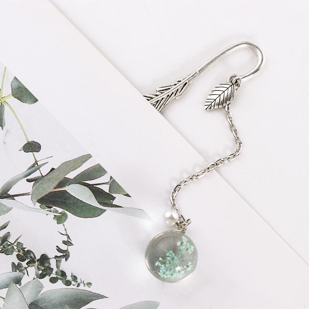 Feather Bookmark for Reading Crystal Pendant Bookmark Metal Book Mark Dried Flower Flower Specimens