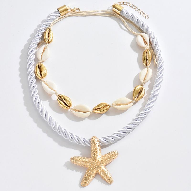 Gold necklace exaggerated beach wind alloy accessories handmade shell starfish item jewelry women's collarbone chain