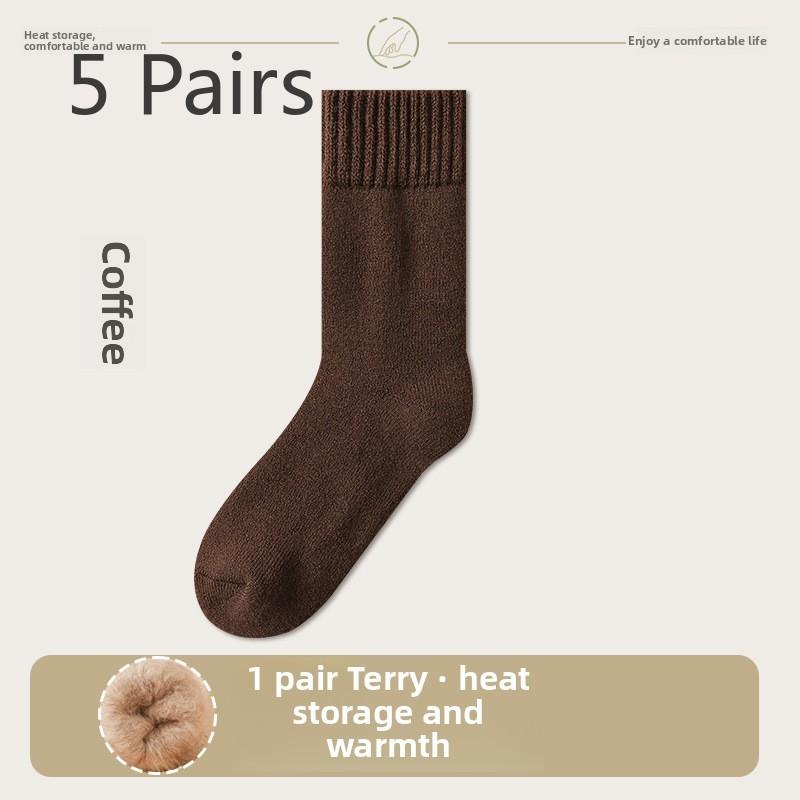 5 Pairs of Men's Autumn and Winter Thickened Pile Circle Warm and Fleece Mid Tube Socks