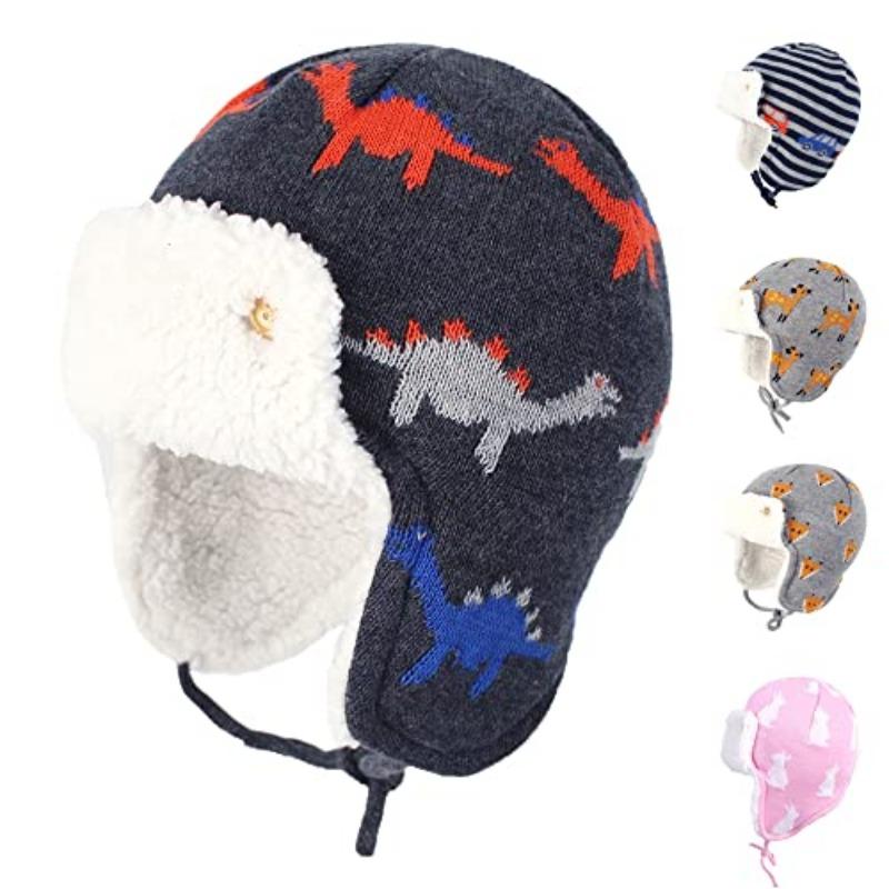 

Gajaous для маленьких мальчиков и девочек зимняя шапка-ушанка с животными, детская теплая шапка с флисовой подкладкой и рисунком лисы в виде динозавра 0-12 Months