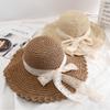Straw hat female small fresh sunshade lace strap bow hat female summer outing big eaves beach sun hat