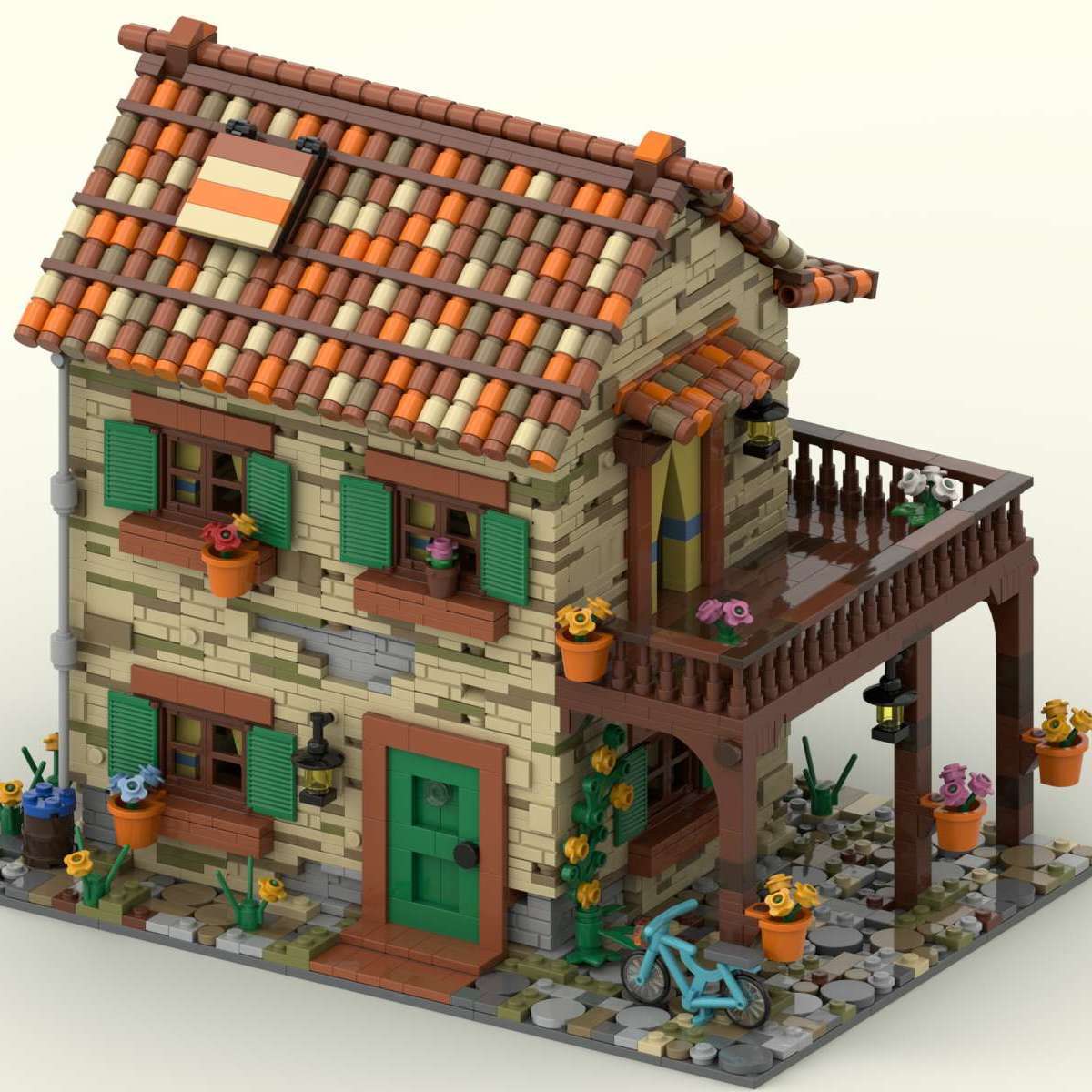 

High-Quality MOC works Italian characteristic houses villas street views buildings cities construction bricks playthings Electronic drawings