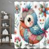 Cute Bird and Flower Collage Art Shower Curtain, Bathroom Decorative Shower Curtain, Waterproof Shower Curtain with Hooks