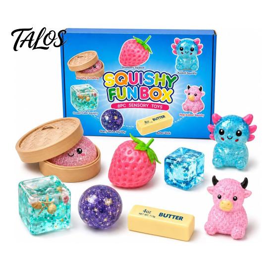 Talos 4/8Pcs Stress Relief Squeeze Toy, Anxiety Reduction Sensory Soft Stretchy Fidget Party Favors for Kids Adults