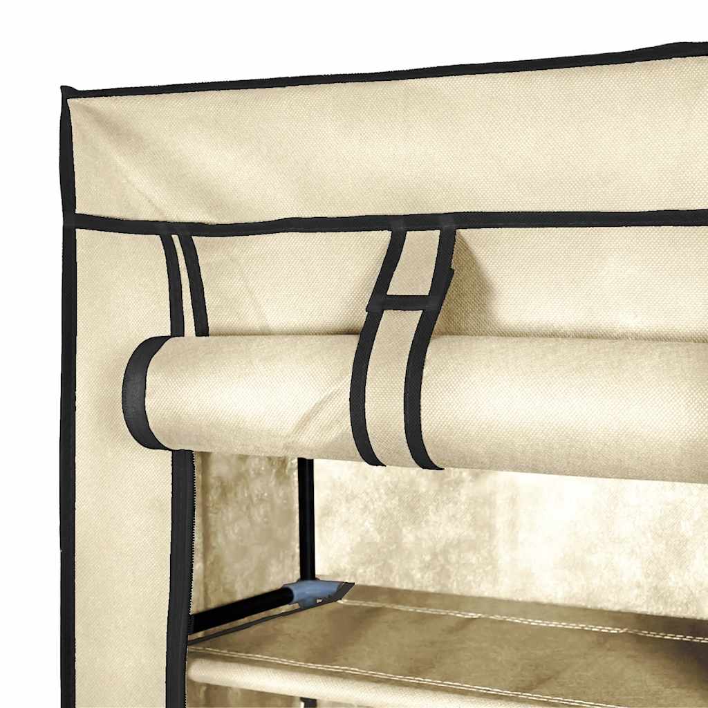 Shoe Cabinet with Cover Cream White 57 X 29 X 162 Cm Fabric