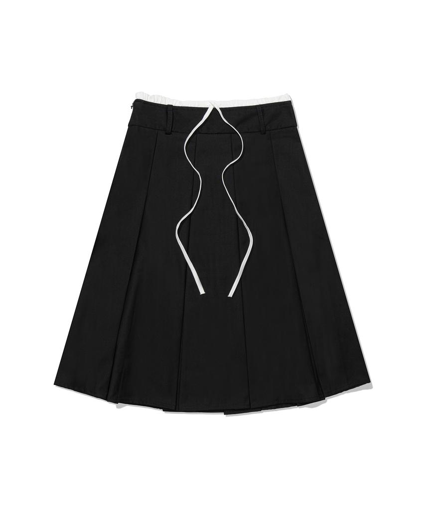 Moa Laced Pleated Midi Skirt (Black)