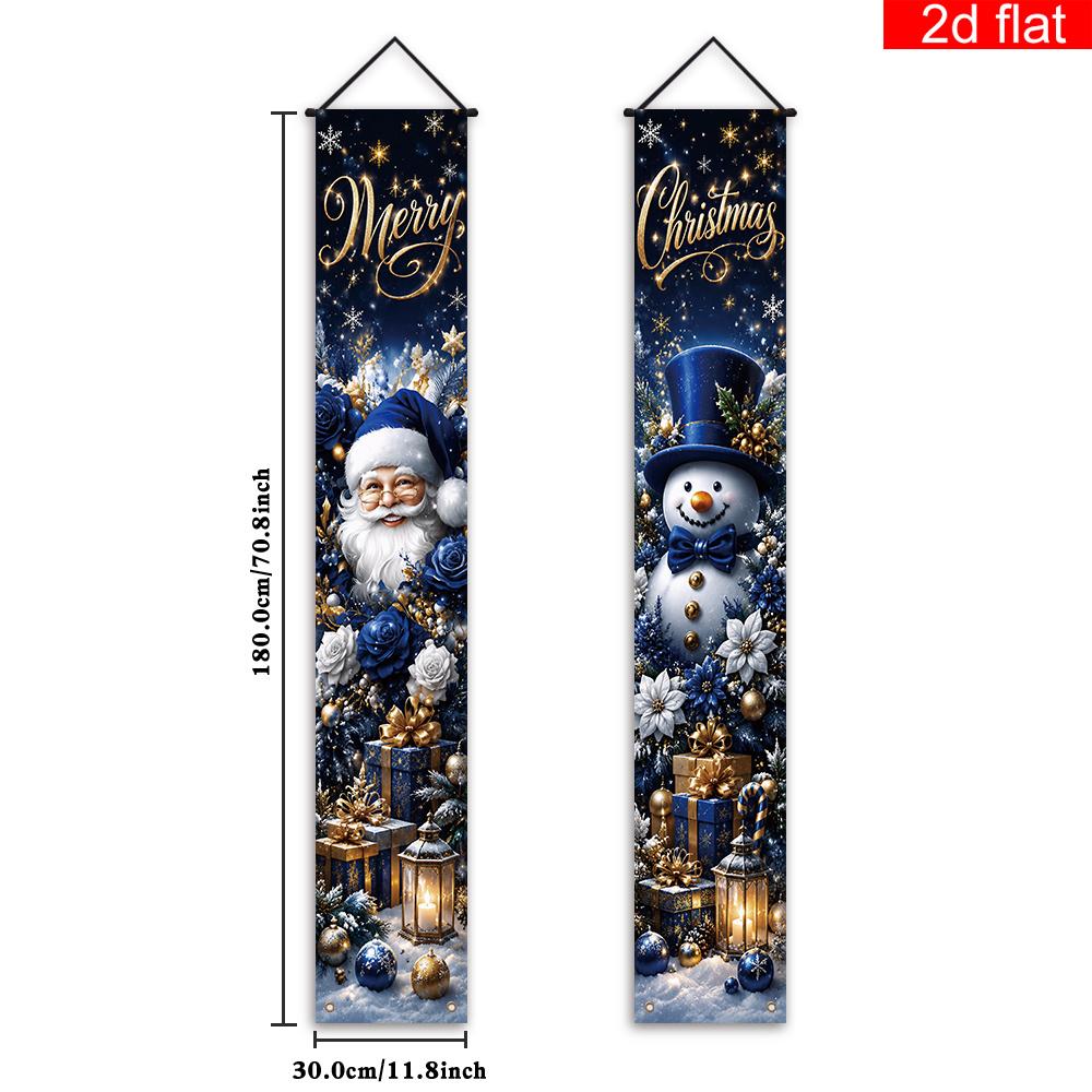 Merry Christmas Porch Sign Santa Claus Snowman Flower Box 1 Pair Polyester Indoor Outdoor Decor