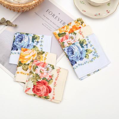 6Pcs Ladies Cotton Printed Handkerchief Vintage Nostalgic Thin Absorbent Sweat Wipe Flower 43cm